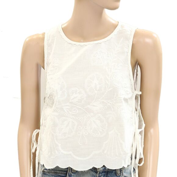 Free People Faded Gardens Tank Cropped Top Floral Embroidered Cotton L 283669 - Picture 7 of 10